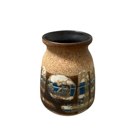 VTG Lapid Israel Lava Glaze Mid Century Modern Pottery Vase Artist Signed - Picture 1 of 5